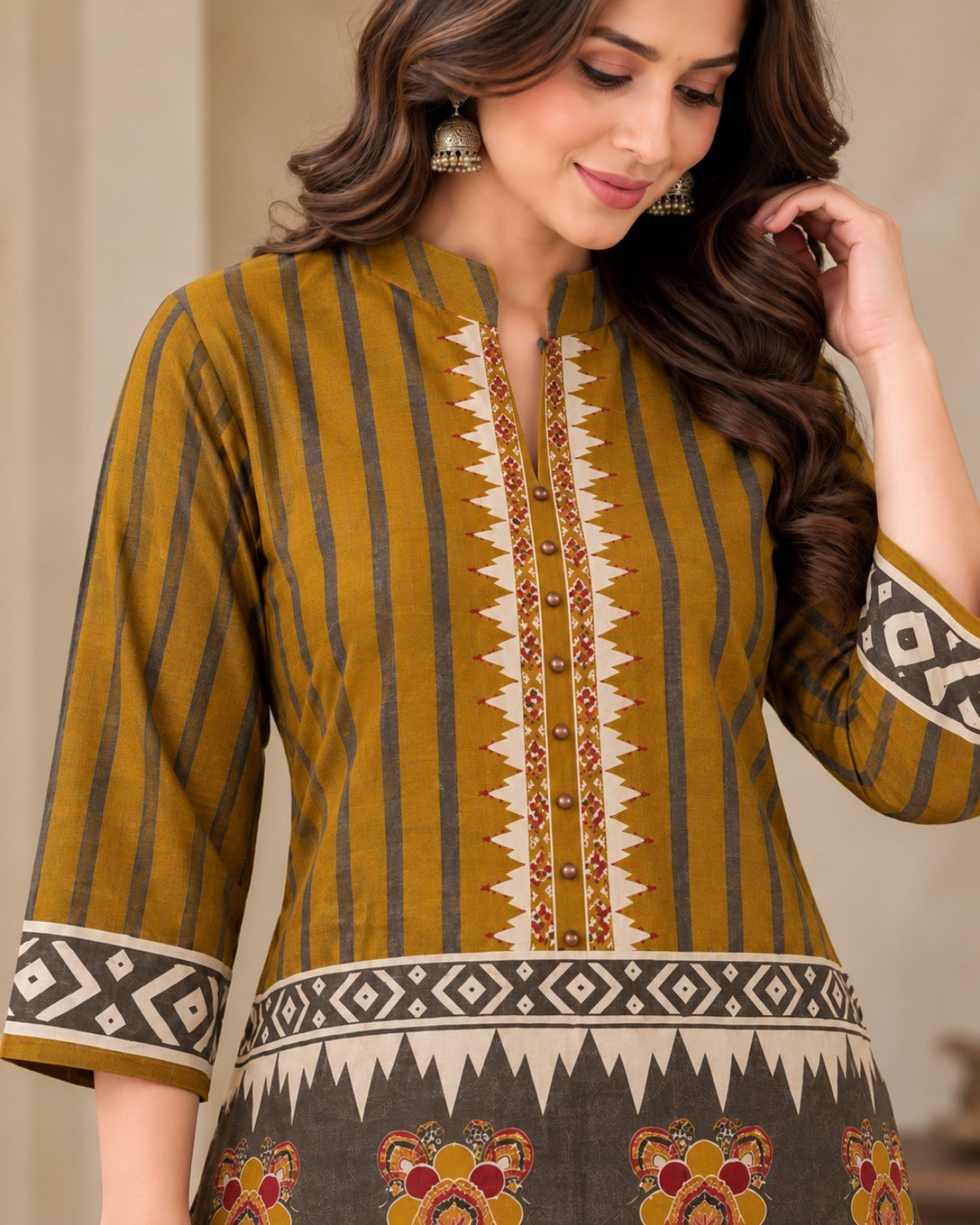 Mustard Yellow Printed Kurta Pant Co-Ord Set for Women