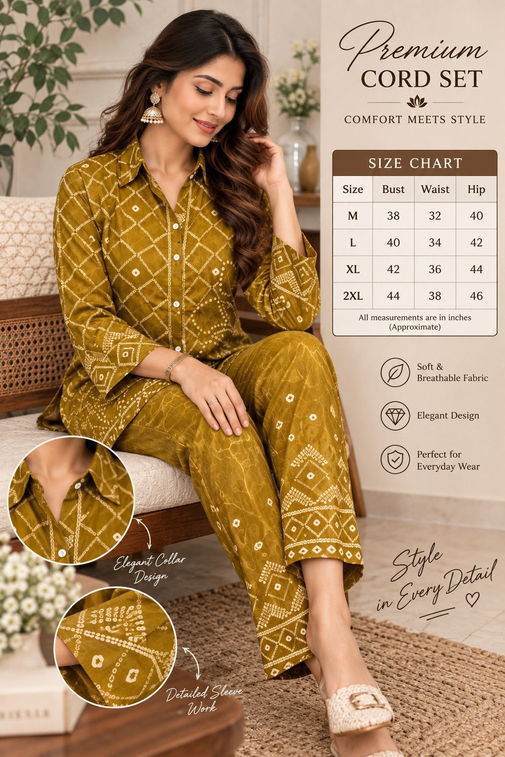 Mustard yellow shirt-style top with geometric print and full sleeves