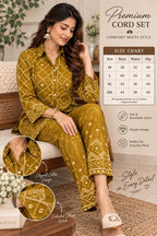 Mustard yellow shirt-style top with geometric print and full sleeves