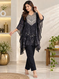 Black printed kaftan style kurta pant co-ord set for women
