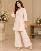 Light Peach Jacquard Pattern Kurta Pant Set for Women