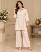 Light Peach Jacquard Pattern Kurta Pant Set for Women