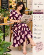 Wine purple polka dot printed tiered midi dress for women