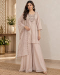 Blush Pink Embroidered Kurta Sharara Set with Dupatta for Women