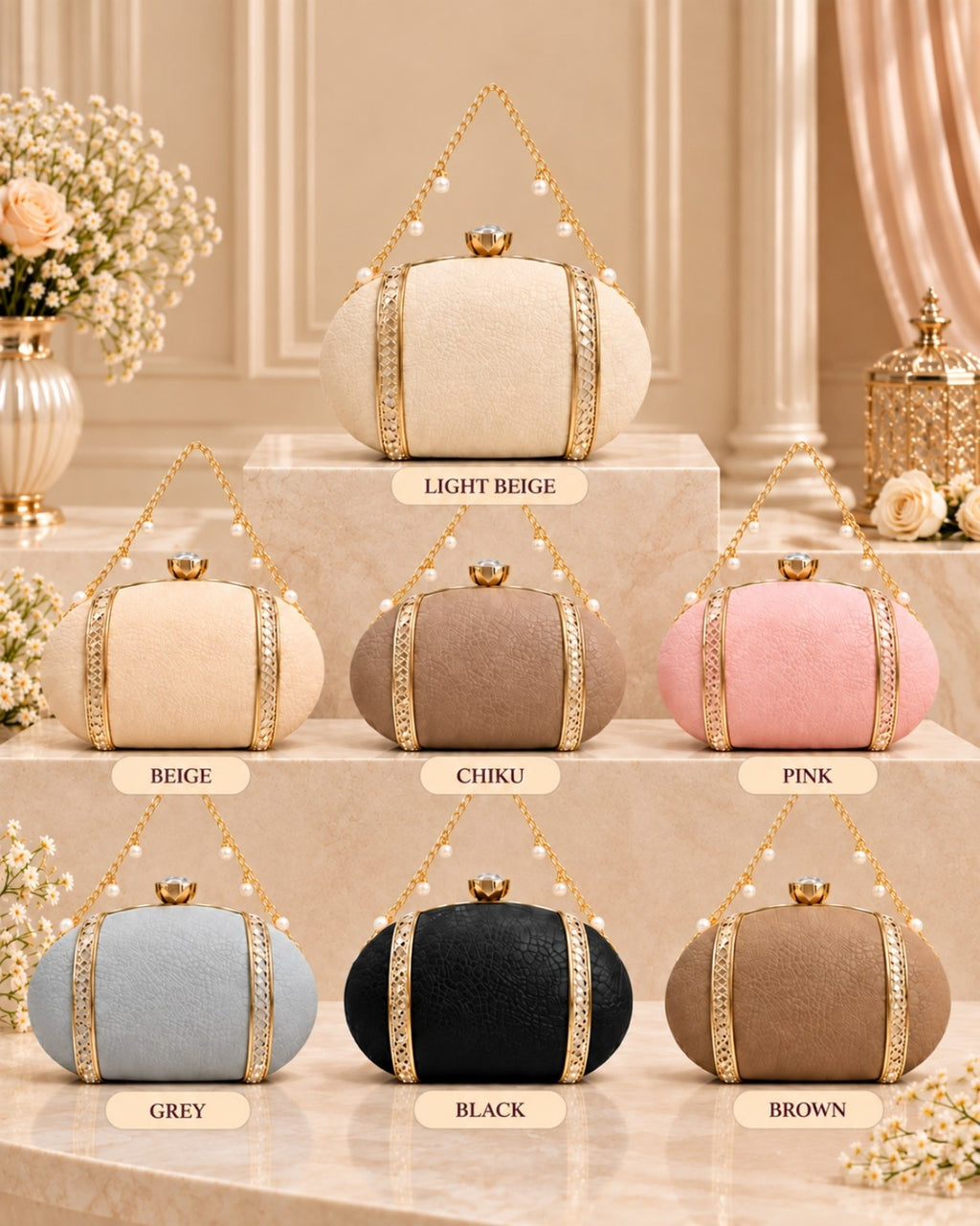 Textured Pearl Handle Frame Clutch Bag for Women