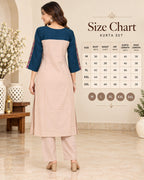 Navy Blue & Beige Embroidered Kurta Pant Set for Women