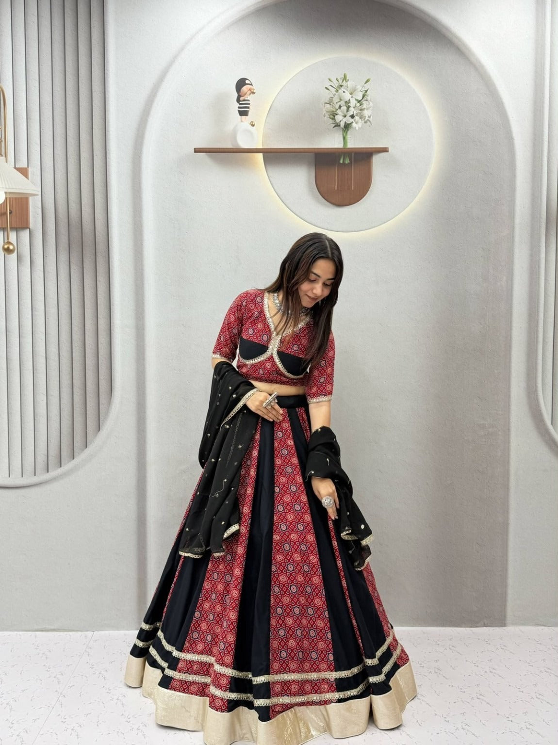 Navratri Special Ajrak Printed Lehenga Choli with Embroidered Dupatta