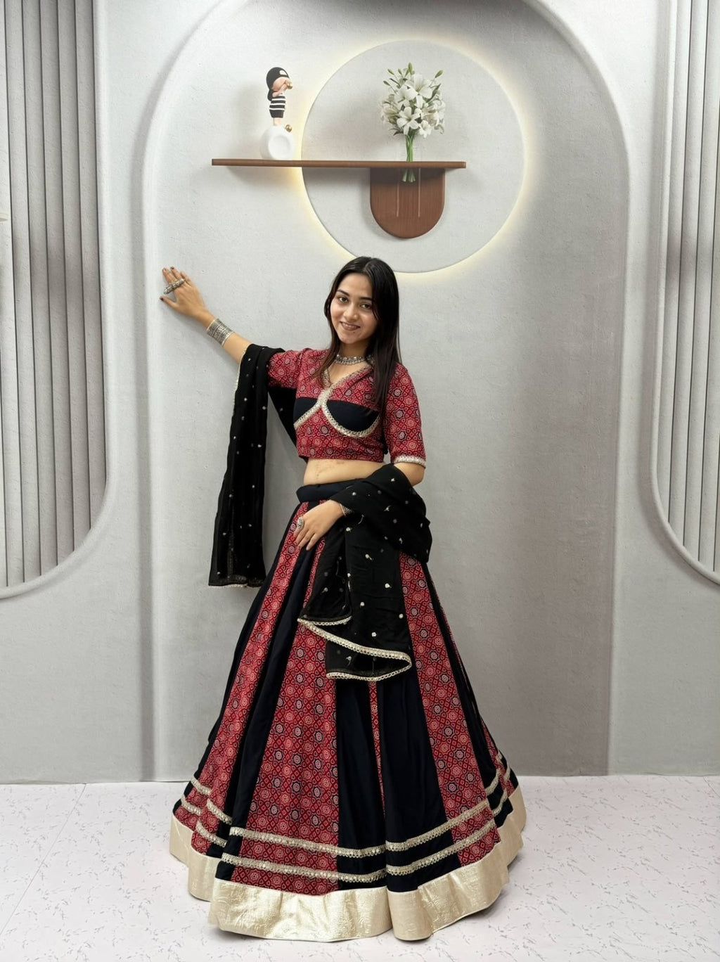 Navratri Special Ajrak Printed Lehenga Choli with Embroidered Dupatta