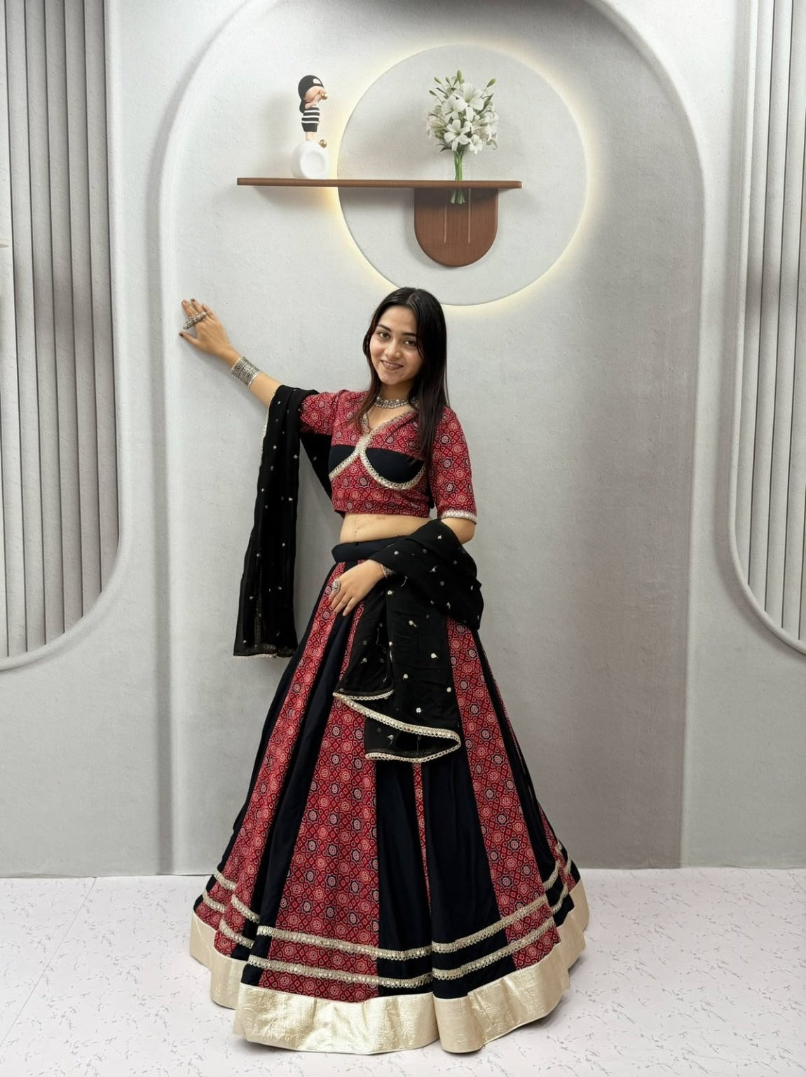Navratri Special Ajrak Printed Lehenga Choli with Embroidered Dupatta