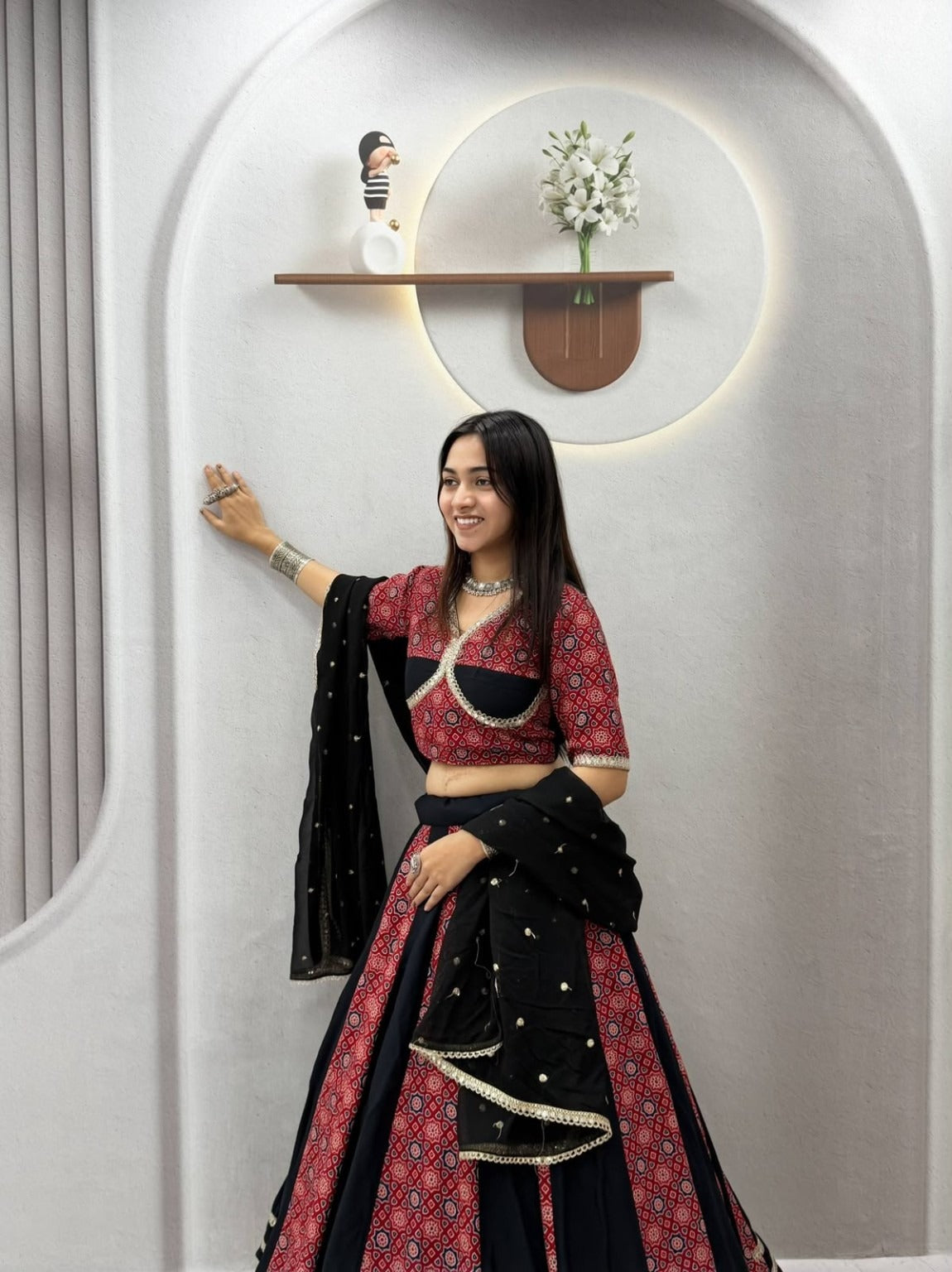 Navratri Special Ajrak Printed Lehenga Choli with Embroidered Dupatta