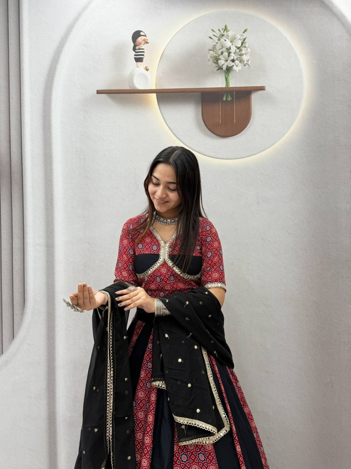 Navratri Special Ajrak Printed Lehenga Choli with Embroidered Dupatta