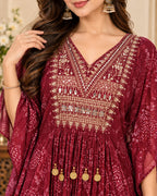 Maroon Printed Anarkali 3-Piece Suit Set for Women Back View