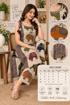 Beige printed kurta with matching straight pants and coordinated dupatta