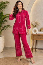 Premium pink geometric printed co-ord set for women