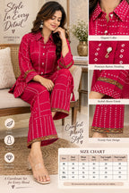 Premium pink ethnic co-ord set with geometric print and contrast border detailing