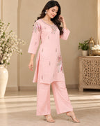 Blush Pink Embroidered Kurta Pant Set for Women