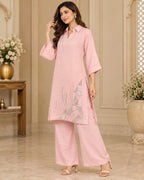 Light Pink Embroidered Kurta Pant Set for Women