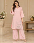 Light Pink Embroidered Kurta Pant Set for Women