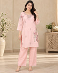 Blush Pink Embroidered Kurta Pant Set for Women