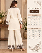 Cream Embroidered Shirt Style Kurta Pant Co-Ord Set for Women