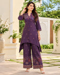 Purple, Brown, Black & Maroon Printed High-Low Kurta Palazzo Set for Women