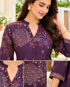 Purple, Brown, Black & Maroon Printed High-Low Kurta Palazzo Set for Women