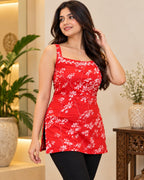 Red Floral Printed Sleeveless Kurti for Women