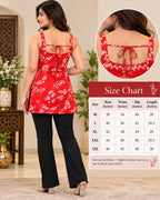 Red Floral Printed Sleeveless Kurti for Women