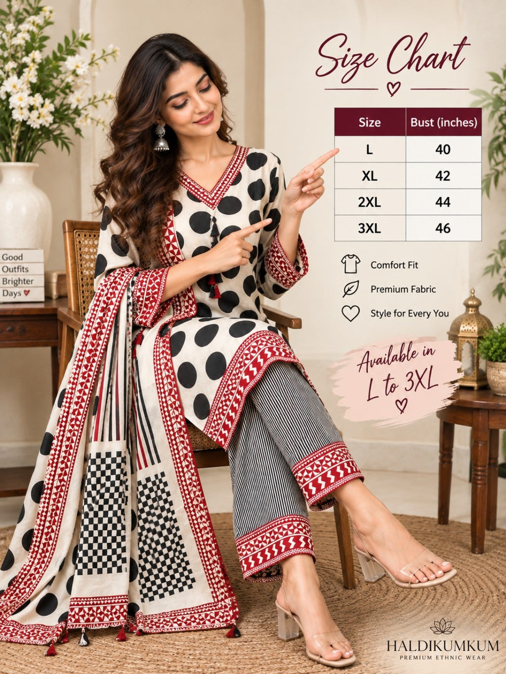 Ivory printed 3-piece suit set with geometric pattern and dupatta