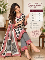 Ivory printed 3-piece suit set with geometric pattern and dupatta