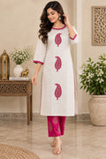 Off-white and pink paisley printed kurta pant set for women
