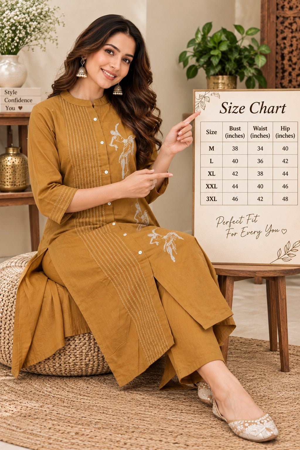 Mustard yellow ethnic kurta pant set with front pintuck detailing