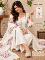 Ivory floral printed kurta pant set with matching dupatta