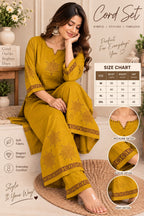 Mustard Yellow Printed Kurta Pant Set for Women