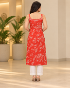Red Floral Printed Straight Kurti for Women
