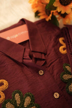 Maroon Floral Embroidered Co-Ord Set for Women | Designer Ethnic Cord Set