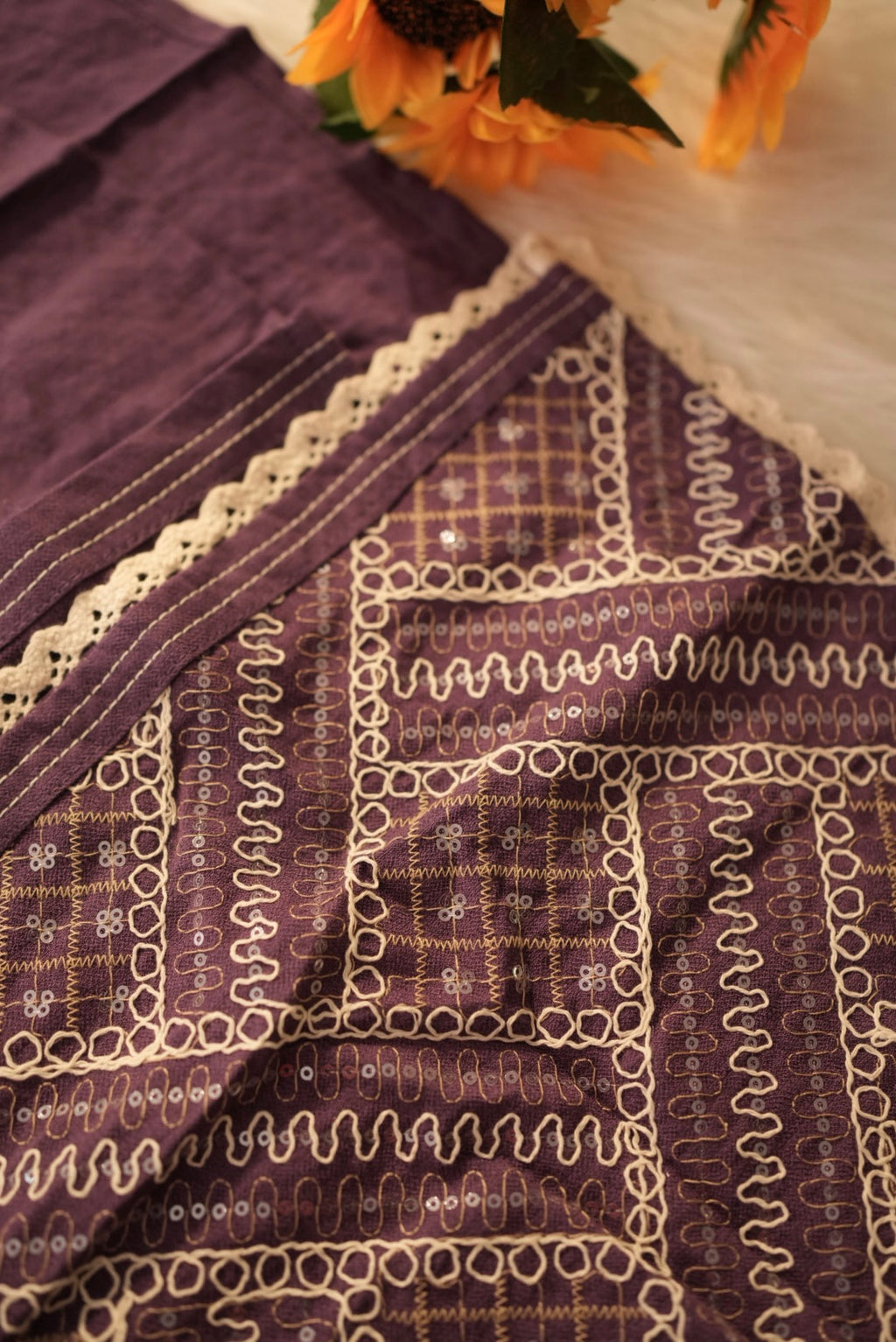 Purple Layered Co-Ord Set with Lace Jacket | Designer Ethnic Cord Set for Women