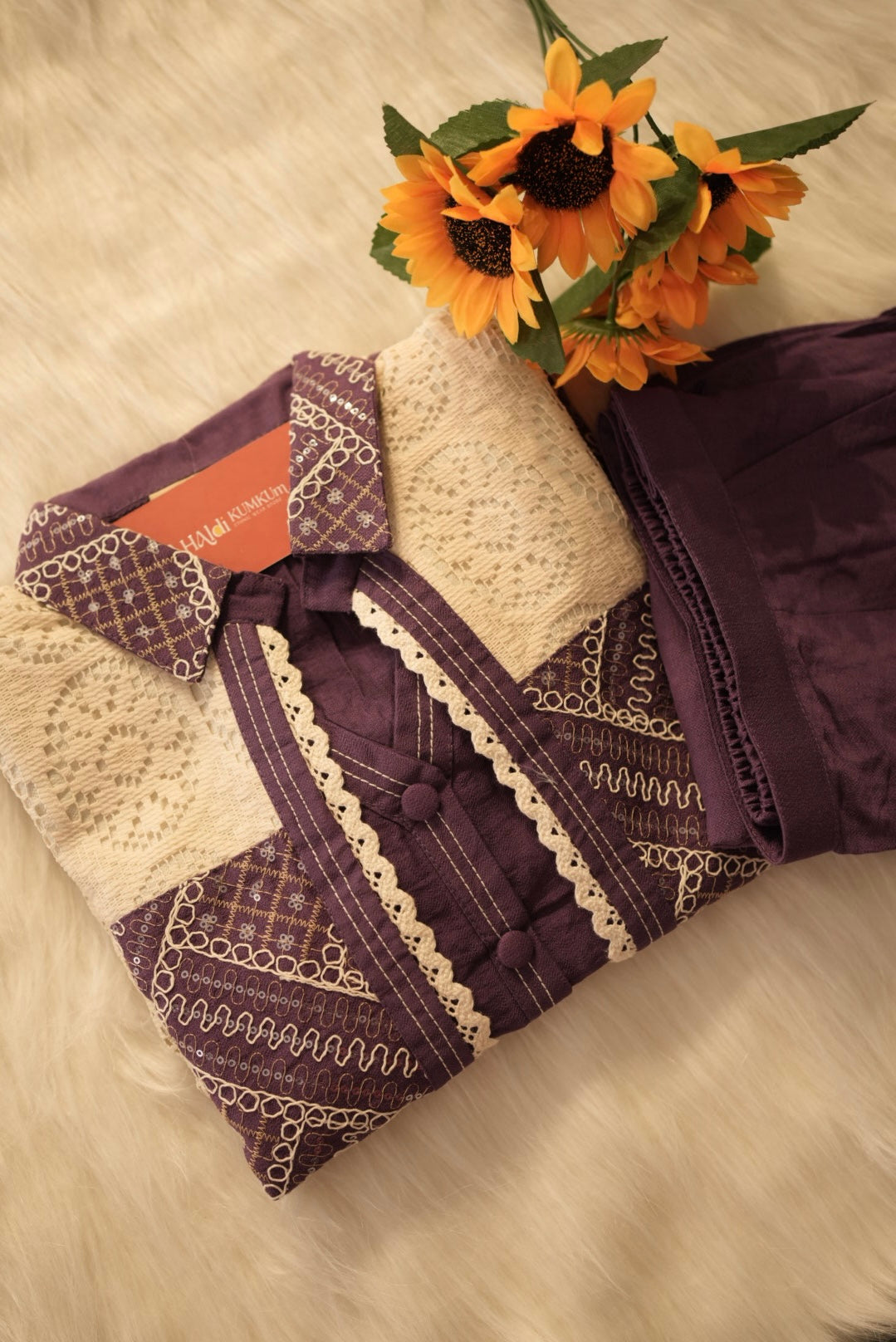 Purple Layered Co-Ord Set with Lace Jacket | Designer Ethnic Cord Set for Women