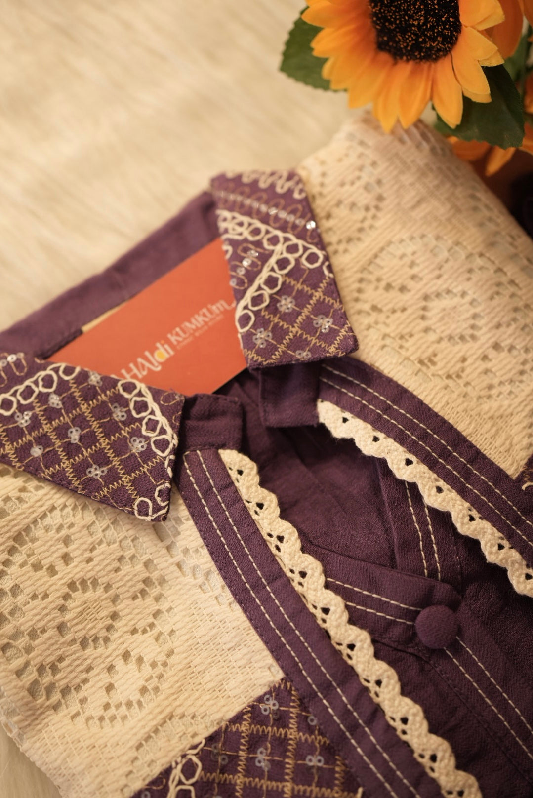 Purple Layered Co-Ord Set with Lace Jacket | Designer Ethnic Cord Set for Women