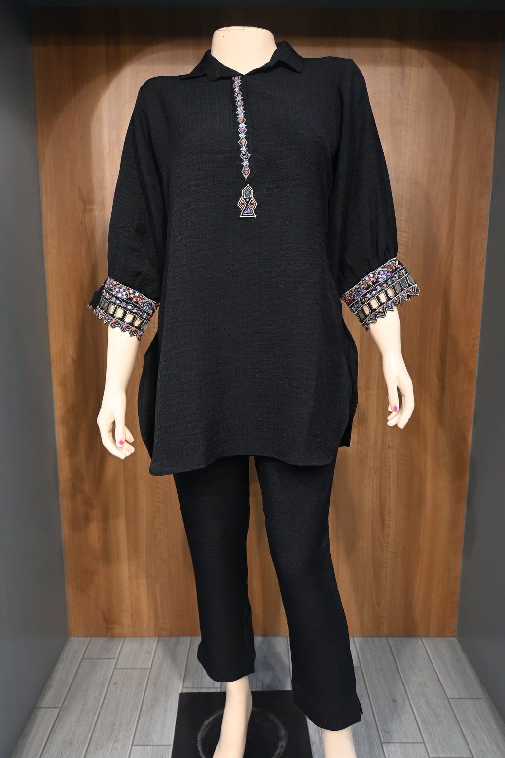 Black Khadi Co-Ord Set for Women | Handcrafted Ethnic Kurta Pant Set