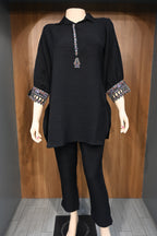 Black Khadi Co-Ord Set for Women | Handcrafted Ethnic Kurta Pant Set