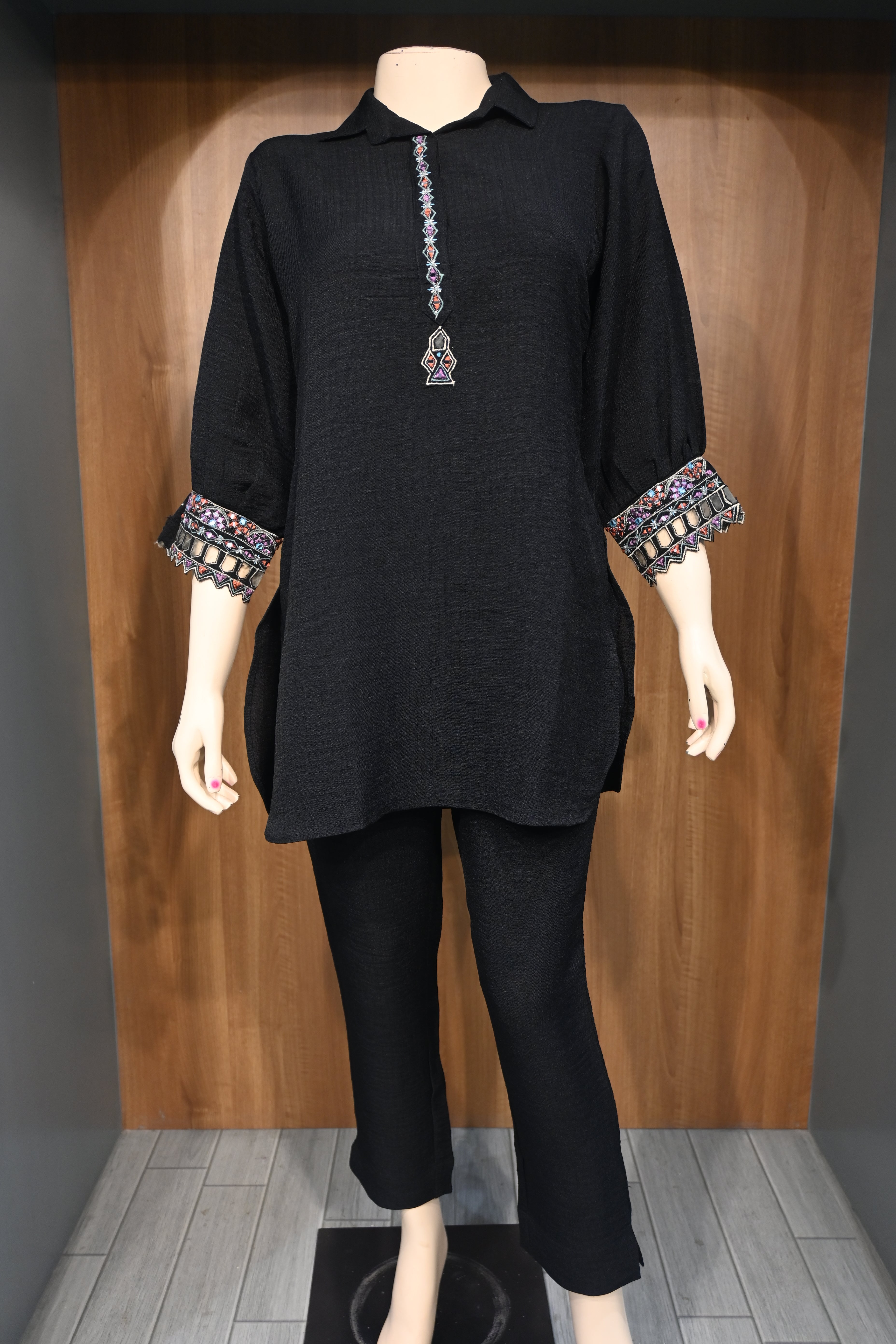 Black Khadi Co-Ord Set for Women | Handcrafted Ethnic Kurta Pant Set