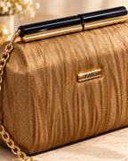 Textured Pleated Frame Clutch Bag with Chain Strap for Women