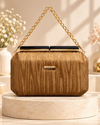 Textured Pleated Frame Clutch Bag with Chain Strap for Women