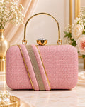 Textured Structured Handbag for Women with Gold-Tone Handle & Embellished Strap