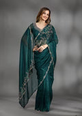 Teal Green Stonework (Gold) Georgette Saree