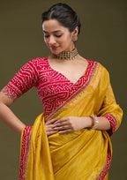 Mustard Printed Satin Saree