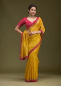 Mustard Printed Satin Saree