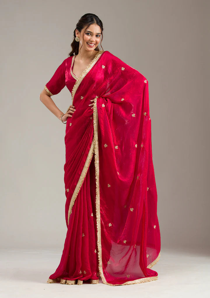 Maroon Zariwork Tissue Saree