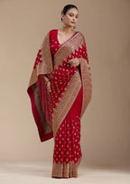Red Zariwork (Gold) Soft Raw Silk Saree